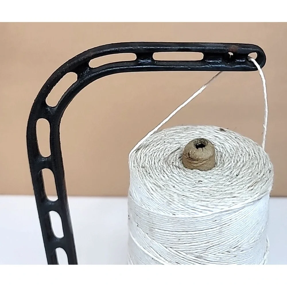 Antique Black Painted Cast Iron String Holder w/Original Ivory String Cone